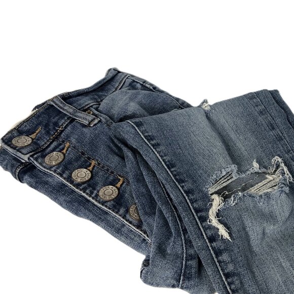 Garage 03 Premium_ Button Fly Distressed Blue Skinny Jeans Size 3 - Picture 1 of 3